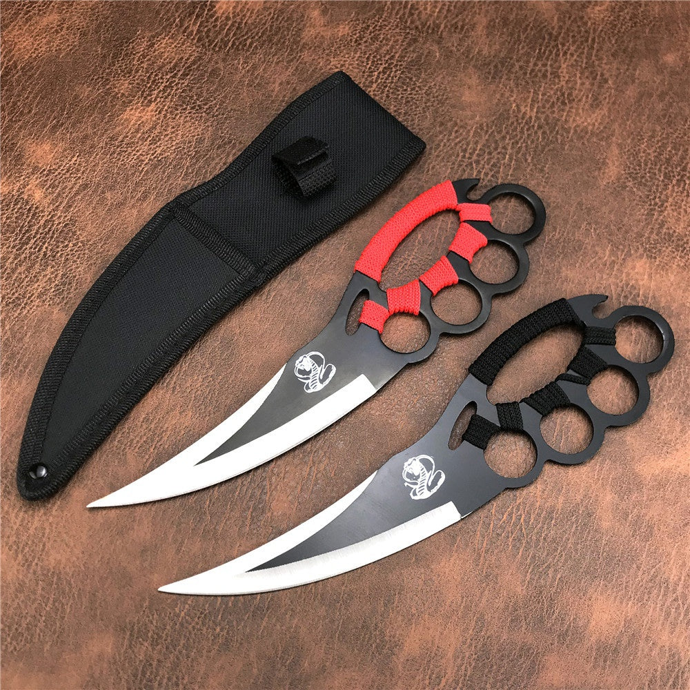 Tactical Brass Knuckle Style 10 inch Fixed Knuckle Knives Outdoor Hunting Camping Tool Multipurpose Portable Rescue Self-defense Ring Knife