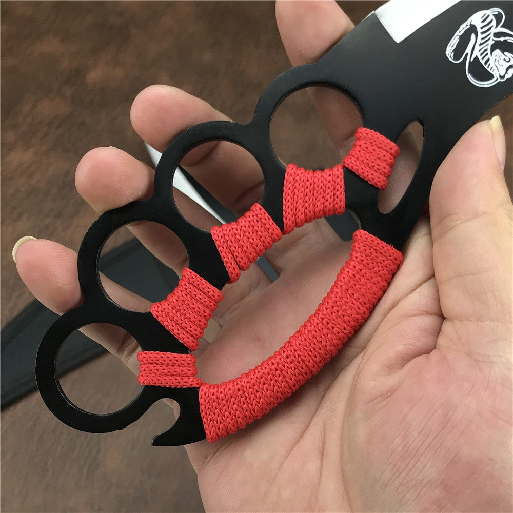 Tactical Brass Knuckle Style 10 inch Fixed Knuckle Knives Outdoor Hunting Camping Tool Multipurpose Portable Rescue Self-defense Ring Knife