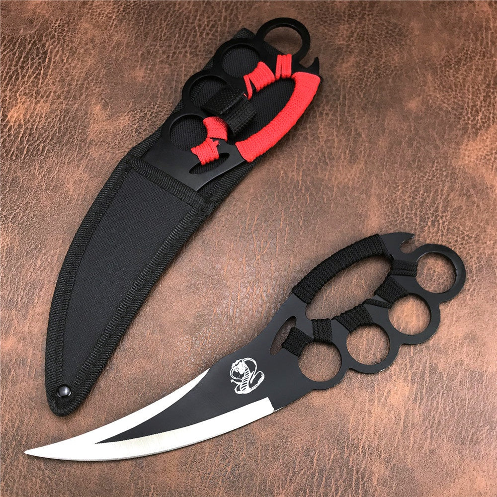 Tactical Brass Knuckle Style 10 inch Fixed Knuckle Knives Outdoor Hunting Camping Tool Multipurpose Portable Rescue Self-defense Ring Knife