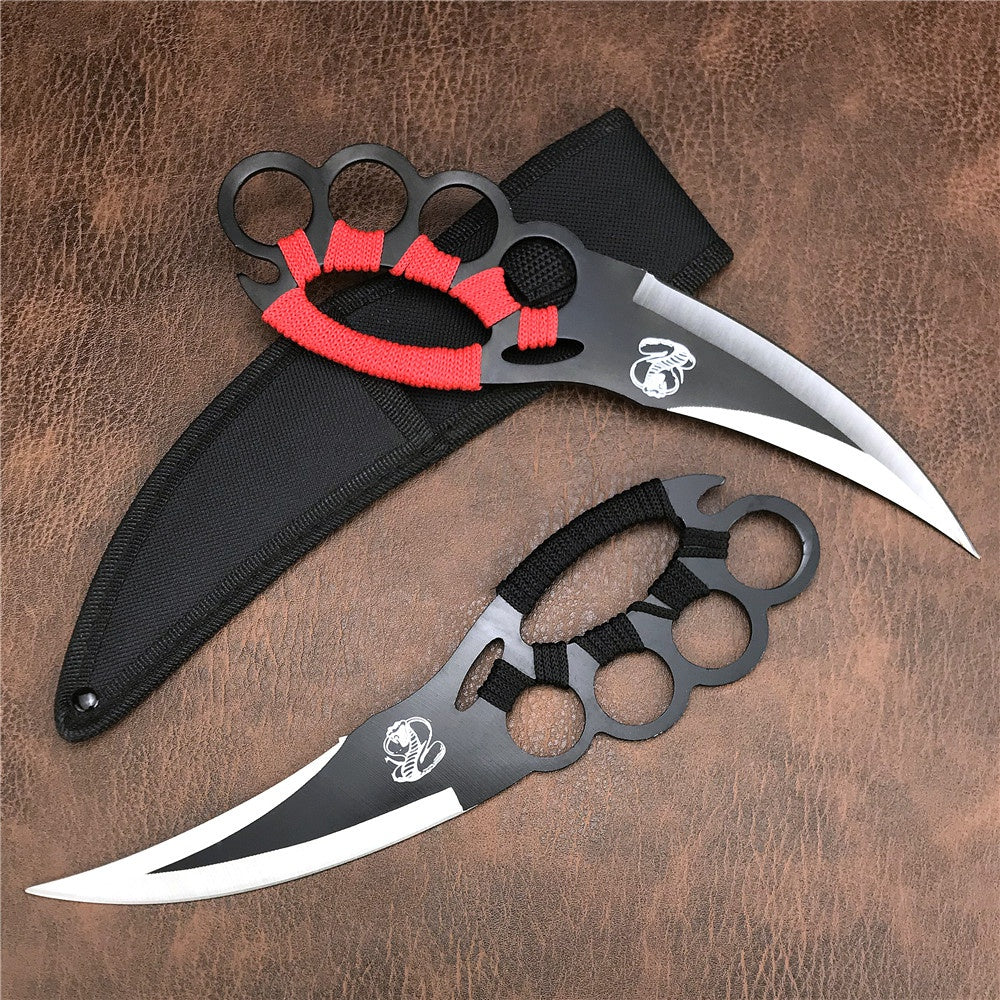 Tactical Brass Knuckle Style 10 inch Fixed Knuckle Knives Outdoor Hunting Camping Tool Multipurpose Portable Rescue Self-defense Ring Knife