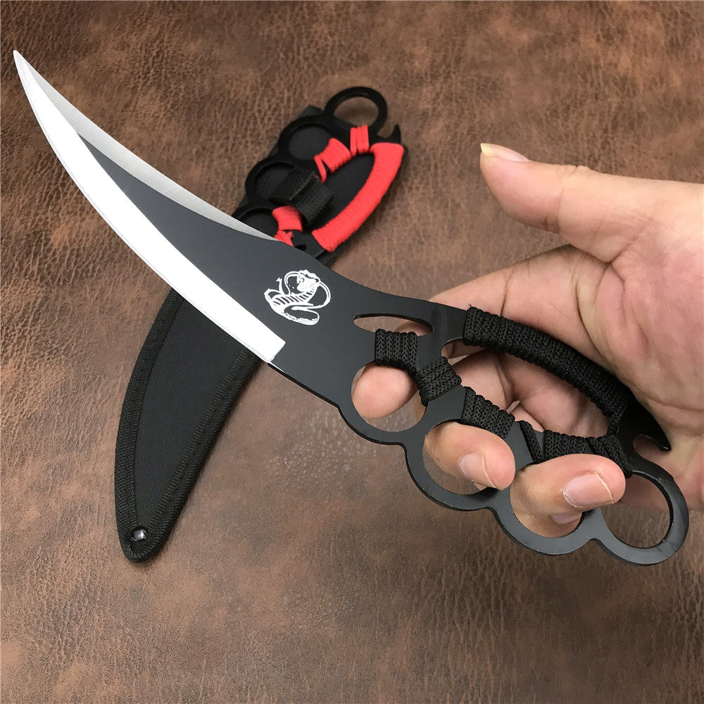 Tactical Brass Knuckle Style 10 inch Fixed Knuckle Knives Outdoor Hunting Camping Tool Multipurpose Portable Rescue Self-defense Ring Knife