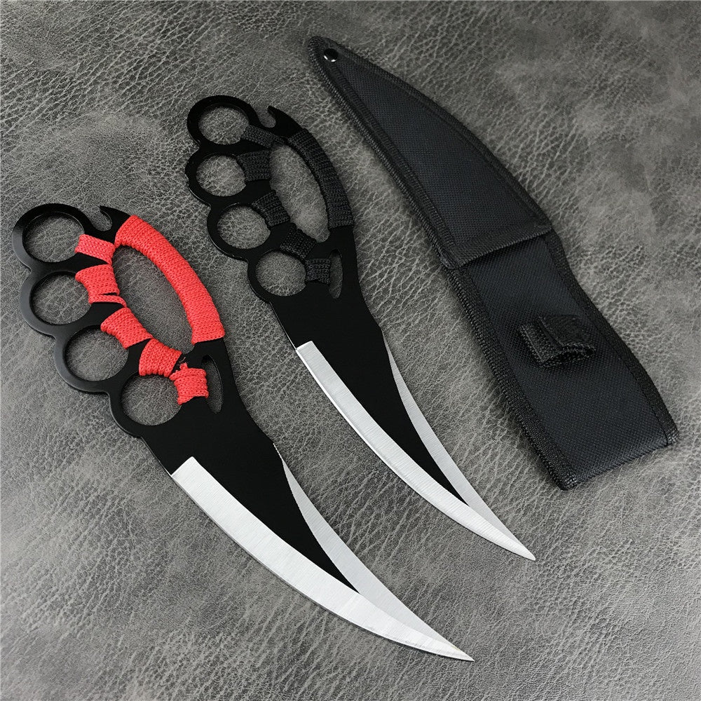 Tactical Brass Knuckle Style 10 inch Fixed Knuckle Knives Outdoor Hunting Camping Tool Multipurpose Portable Rescue Self-defense Ring Knife