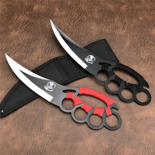 Tactical Brass Knuckle Style 10 inch Fixed Knuckle Knives Outdoor Hunting Camping Tool Multipurpose Portable Rescue Self-defense Ring Knife