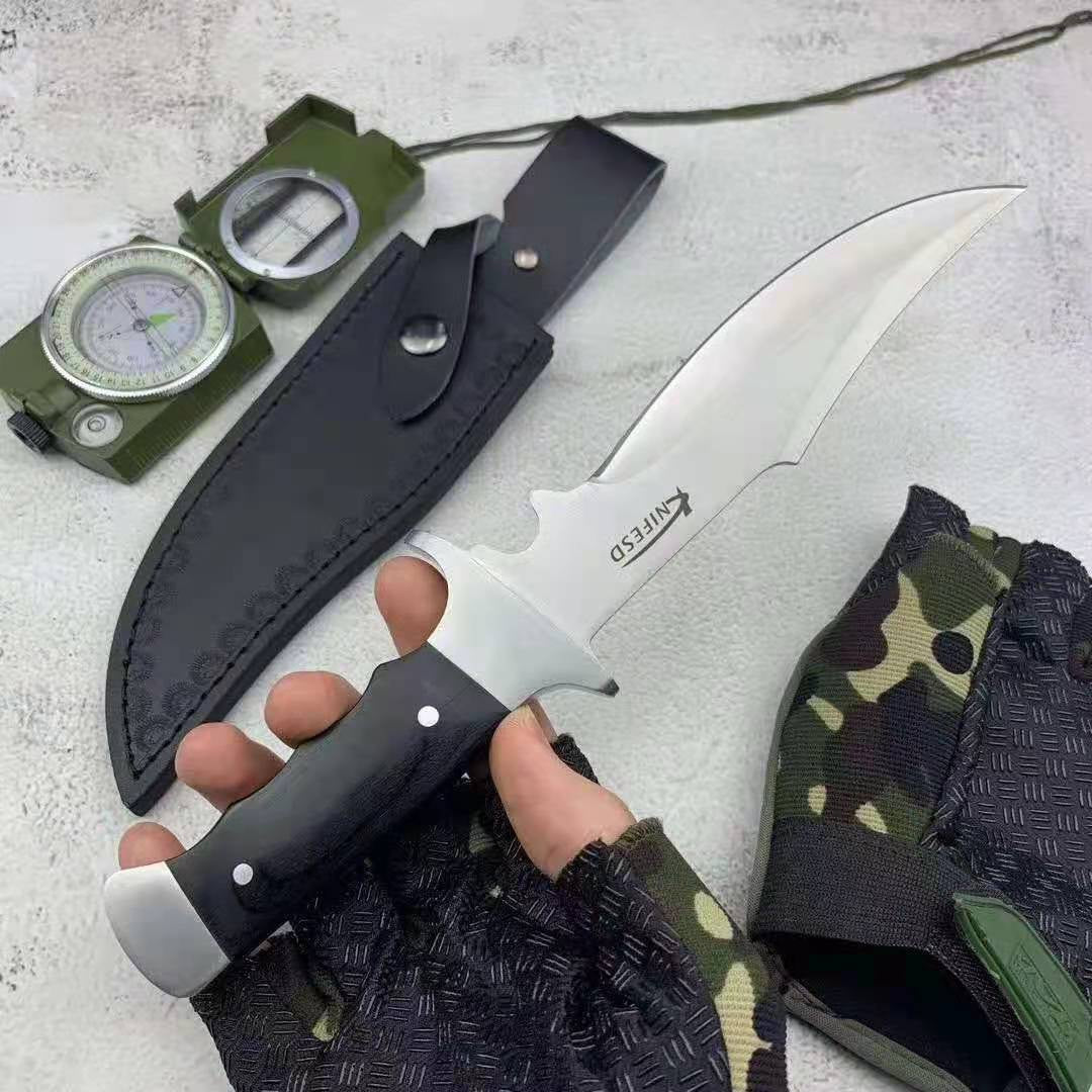 2021 New Outdoor Knife Color Wood Tactical Straight Knife High Hardness Dagger Field Survival Saber Defensive Knife Gift Leahter Sheath