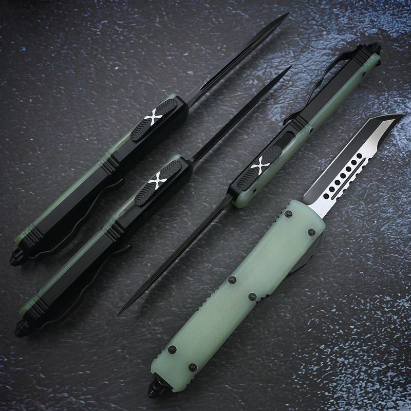 Microtech's top-quality UT85 G10 handle OTF spring automatic Knife D2 steel quick switch straight out of the double-edged outdoor hiking camping survival Tactical Knife