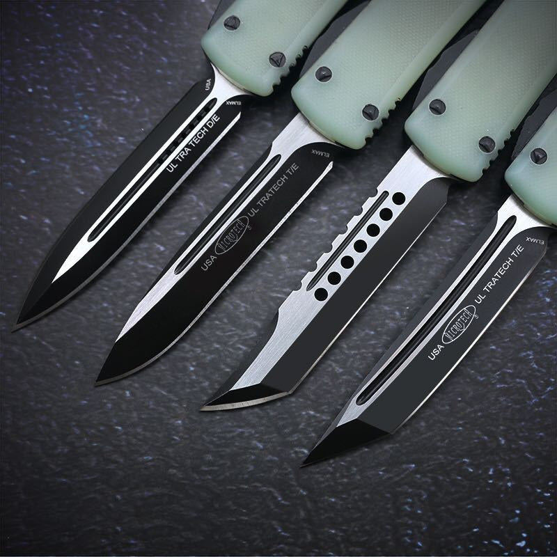 Microtech's top-quality UT85 G10 handle OTF spring automatic Knife D2 steel quick switch straight out of the double-edged outdoor hiking camping survival Tactical Knife