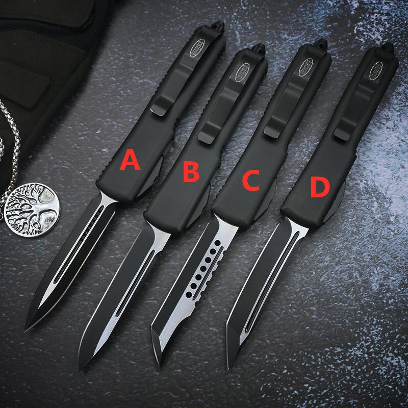 Microtech's top-quality UT85 G10 handle OTF spring automatic Knife D2 steel quick switch straight out of the double-edged outdoor hiking camping survival Tactical Knife