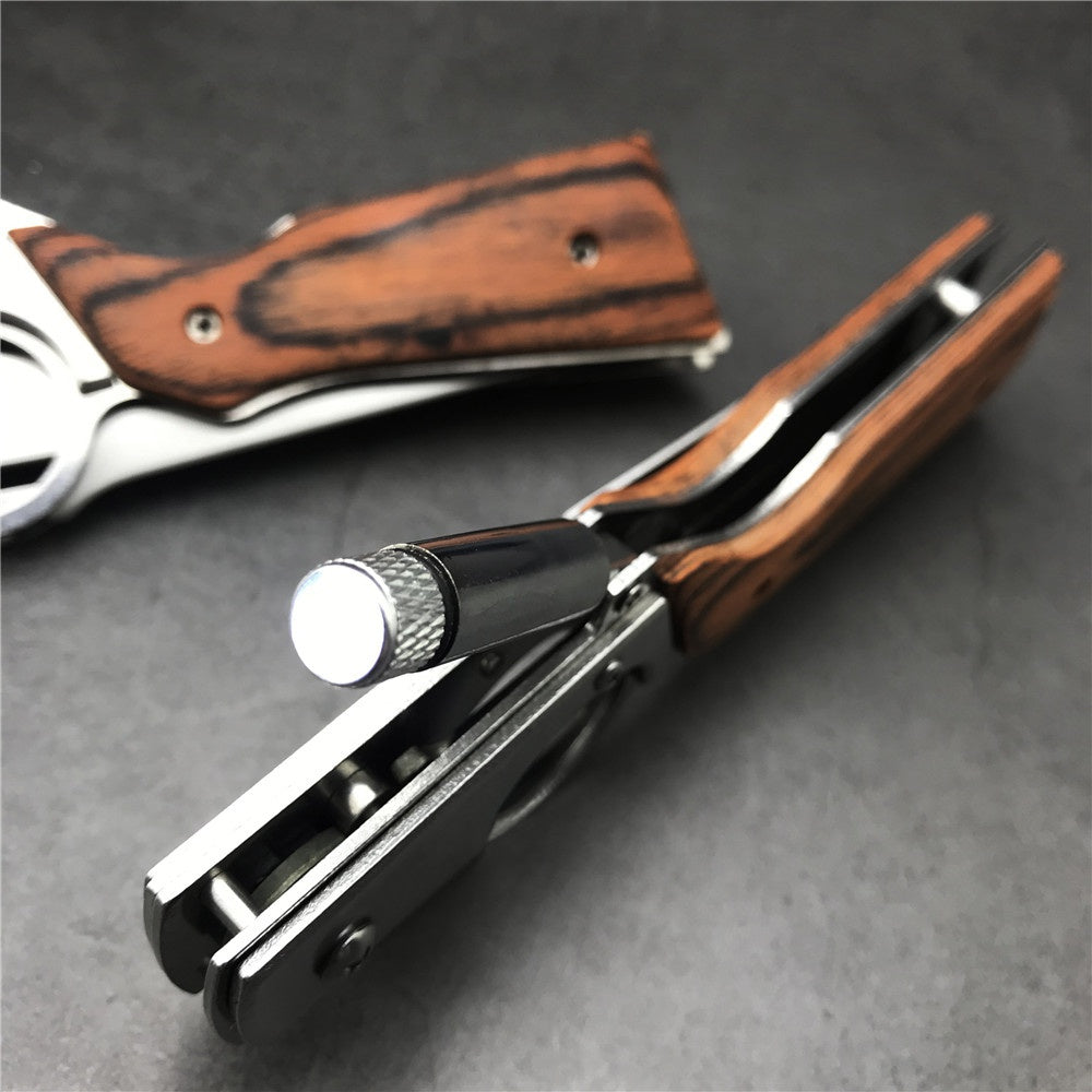 AK47 Gun Knife Folding Pocket Knife 440 Blade Wood Handle Multitool Knives With LED light