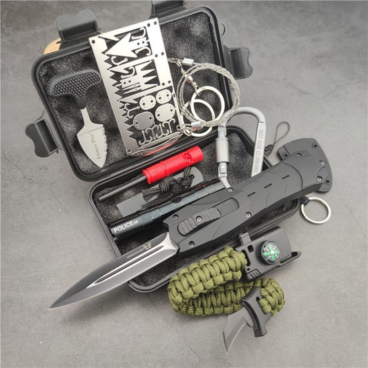 New Product Upgrades |Card Knife+Push Knife + Gifts Knives Set Tactical OTF AUTOMATIC Spring Knife Fixed Blades Double Switchblade Edge Survival outdoor multitool Tanto Hunting tools