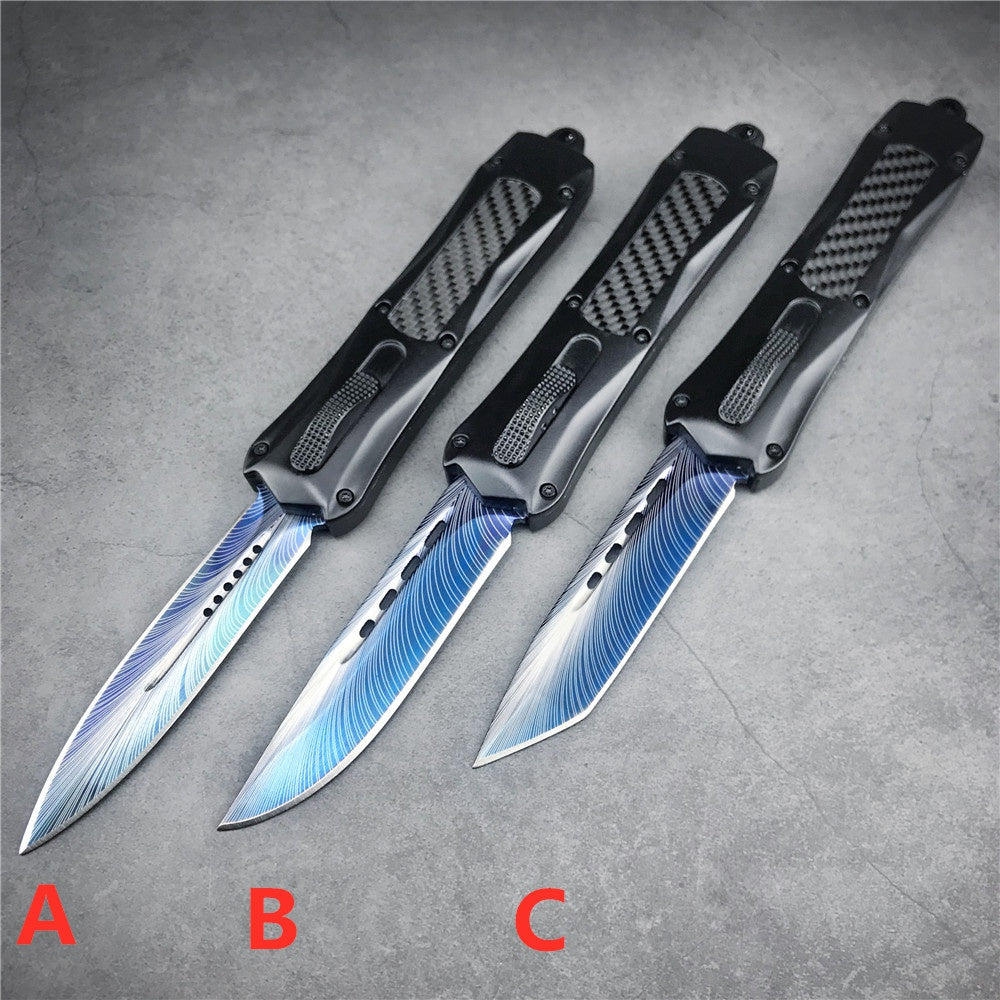 Microtech 3300 OTF spring automatic Knife pattern blade fiber carbon handle quick switch straight out of the double-edged outdoor hiking camping survival Tactical Knife