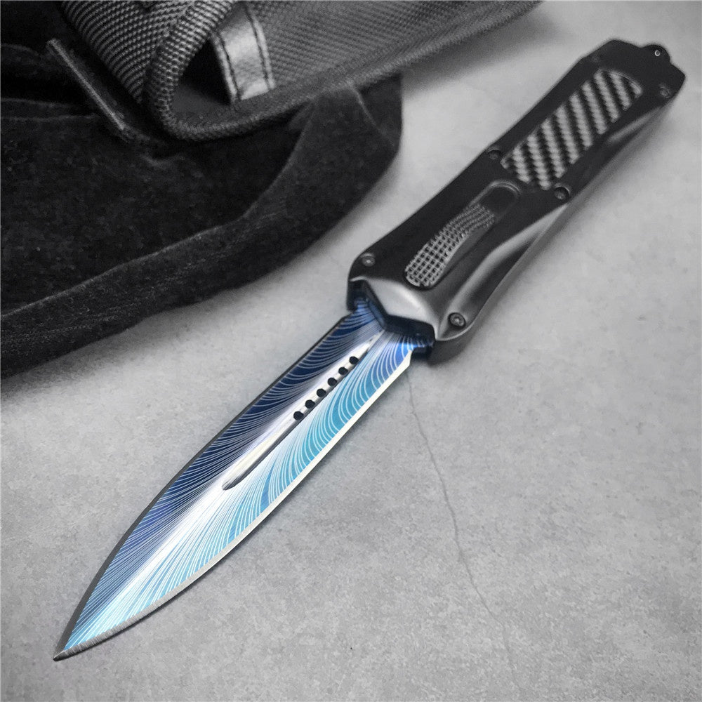 Microtech 3300 OTF spring automatic Knife pattern blade fiber carbon handle quick switch straight out of the double-edged outdoor hiking camping survival Tactical Knife