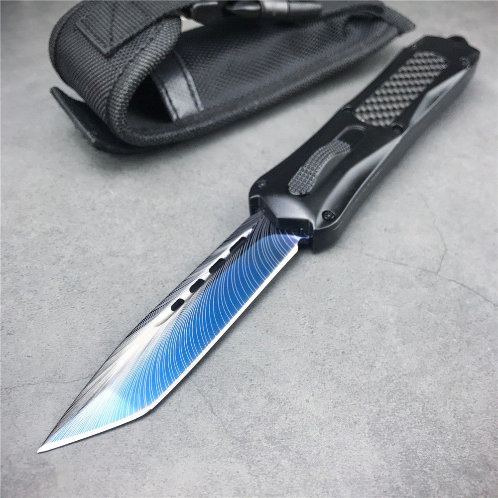 Microtech 3300 OTF spring automatic Knife pattern blade fiber carbon handle quick switch straight out of the double-edged outdoor hiking camping survival Tactical Knife