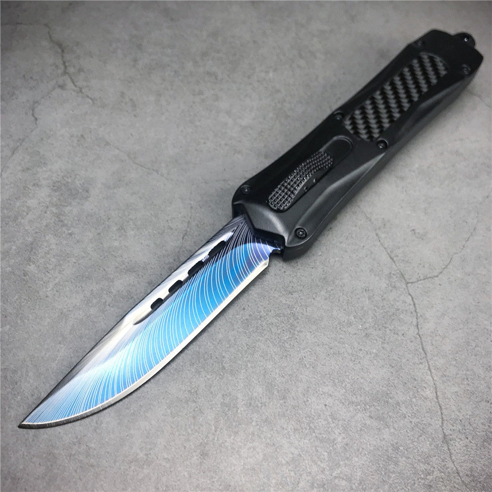 Microtech 3300 OTF spring automatic Knife pattern blade fiber carbon handle quick switch straight out of the double-edged outdoor hiking camping survival Tactical Knife