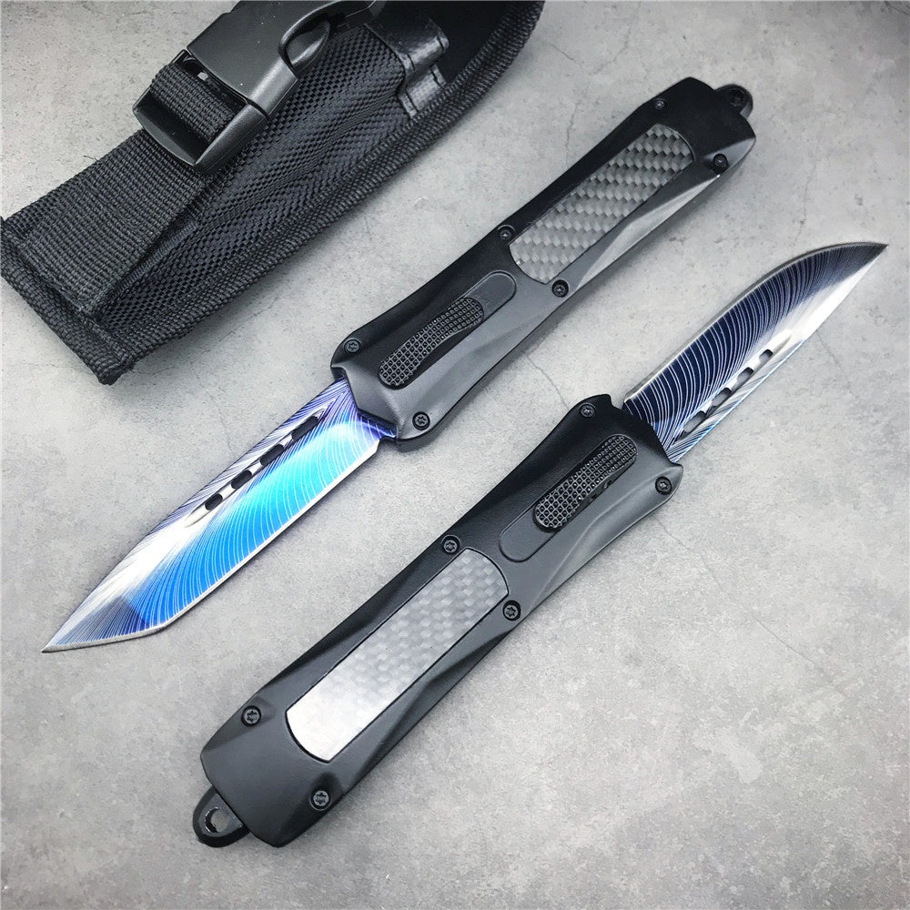 Microtech 3300 OTF spring automatic Knife pattern blade fiber carbon handle quick switch straight out of the double-edged outdoor hiking camping survival Tactical Knife