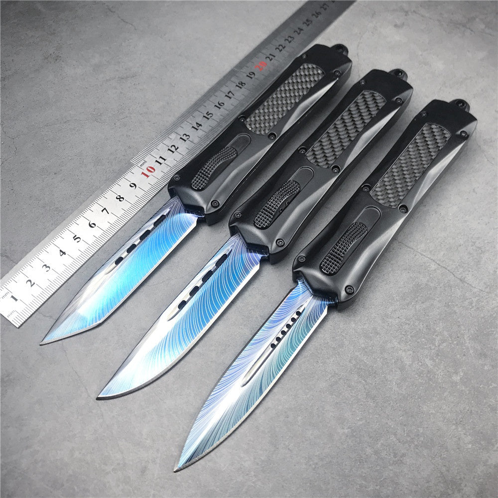 Microtech 3300 OTF spring automatic Knife pattern blade fiber carbon handle quick switch straight out of the double-edged outdoor hiking camping survival Tactical Knife