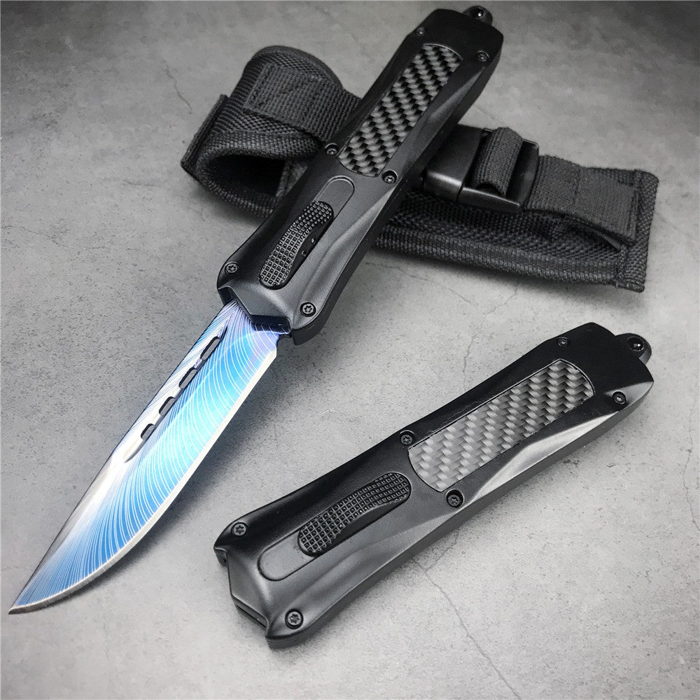 Microtech 3300 OTF spring automatic Knife pattern blade fiber carbon handle quick switch straight out of the double-edged outdoor hiking camping survival Tactical Knife