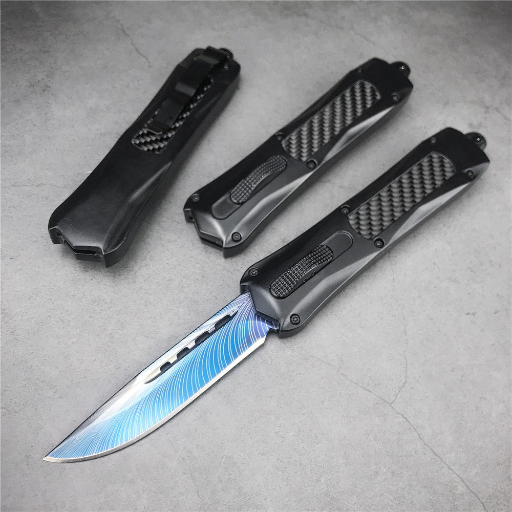 Microtech 3300 OTF spring automatic Knife pattern blade fiber carbon handle quick switch straight out of the double-edged outdoor hiking camping survival Tactical Knife