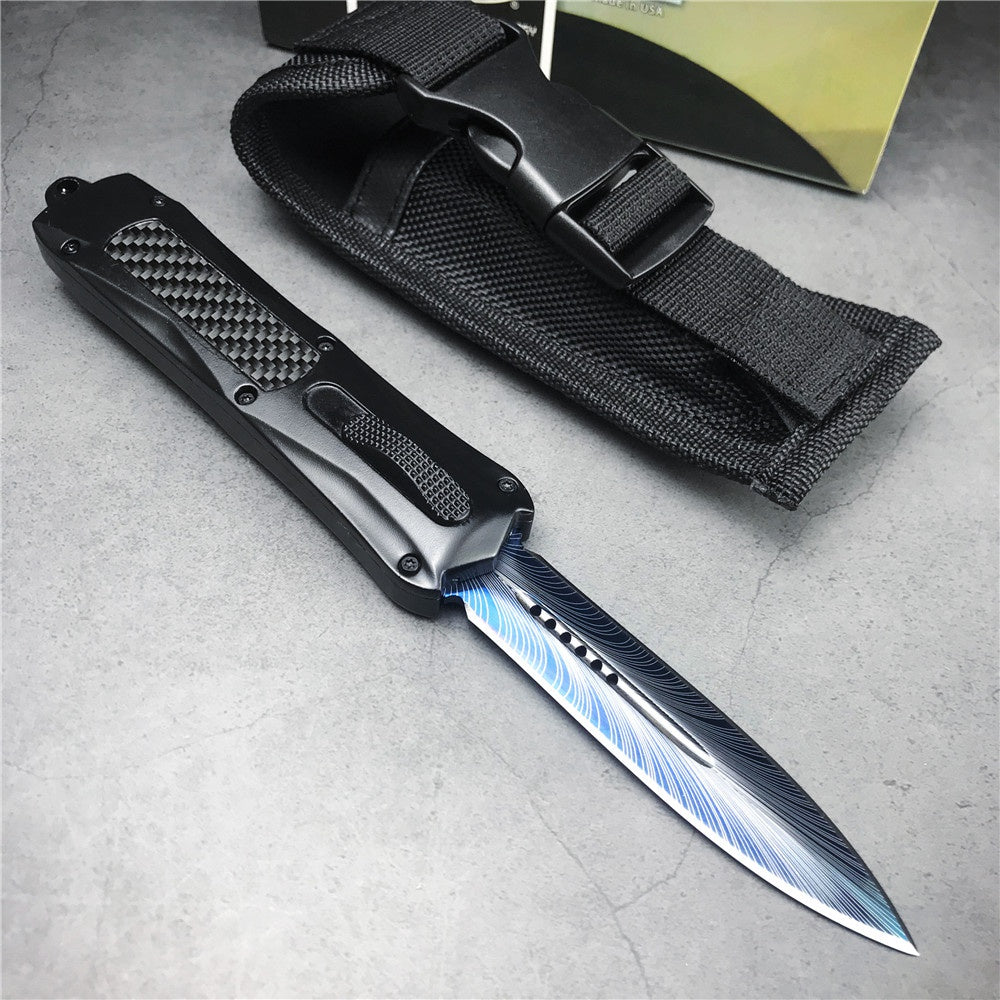 Microtech 3300 OTF spring automatic Knife pattern blade fiber carbon handle quick switch straight out of the double-edged outdoor hiking camping survival Tactical Knife