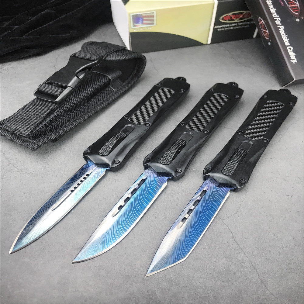 Microtech 3300 OTF spring automatic Knife pattern blade fiber carbon handle quick switch straight out of the double-edged outdoor hiking camping survival Tactical Knife