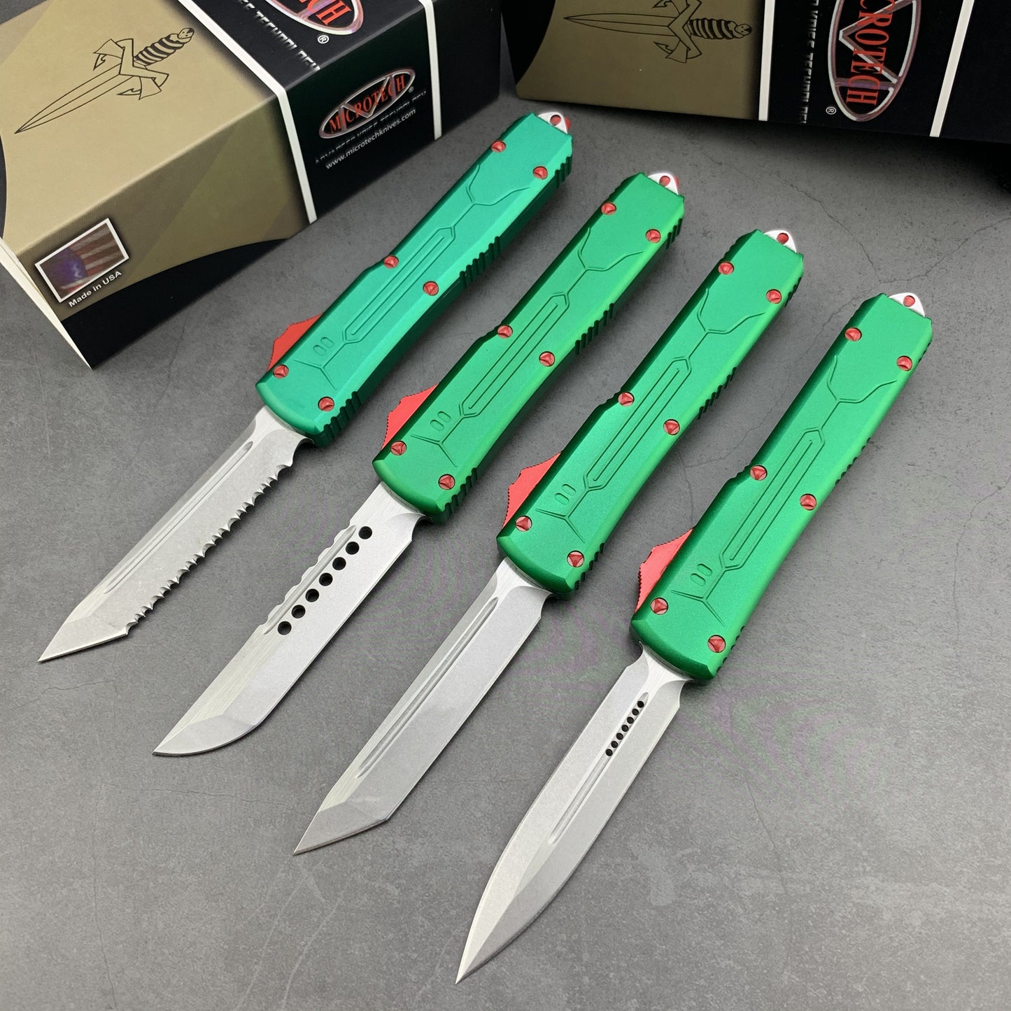 Microtech's top-quality Bounty Hunters aviation aluminum handle AUTO OTF spring automatic Knife quick switch straight out of the double-edged outdoor hiking camping survival Tactical Knife