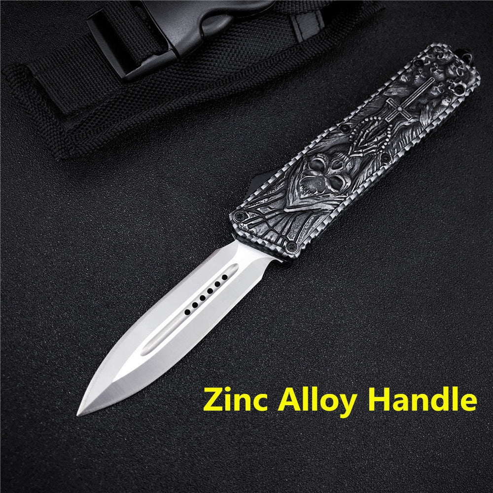 Microtech Zinc Alloy Handle AUTO EDC Spring Assist Knife Fixed Blades Double Edge Survival Knifes Camping Hunting Fast Opening and Close