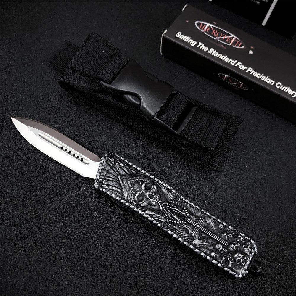 Microtech Zinc Alloy Handle AUTO EDC Spring Assist Knife Fixed Blades Double Edge Survival Knifes Camping Hunting Fast Opening and Close