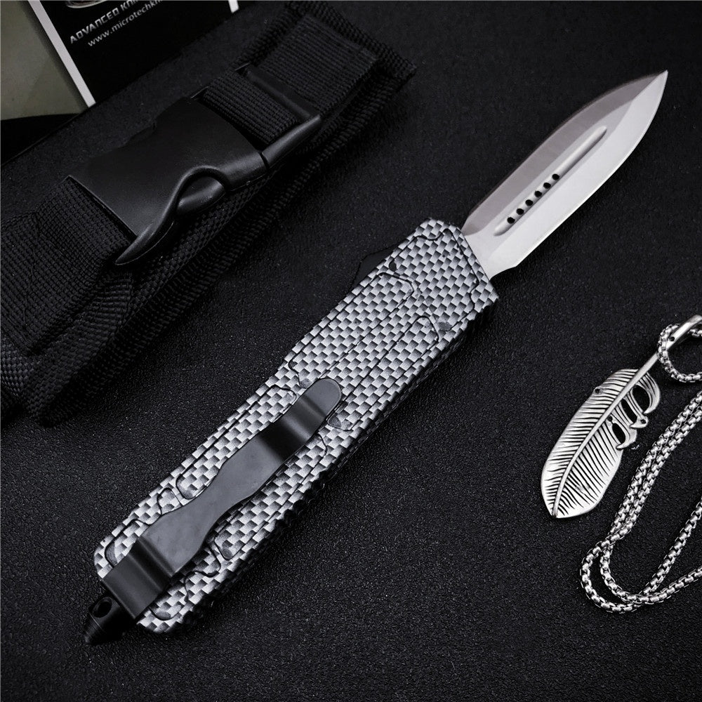 Microtech Zinc Alloy Handle AUTO EDC Spring Assist Knife Fixed Blades Double Edge Survival Knifes Camping Hunting Fast Opening and Close