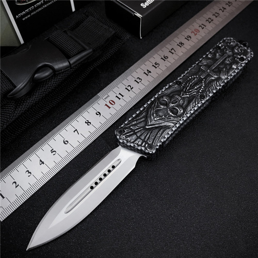 Microtech Zinc Alloy Handle AUTO EDC Spring Assist Knife Fixed Blades Double Edge Survival Knifes Camping Hunting Fast Opening and Close