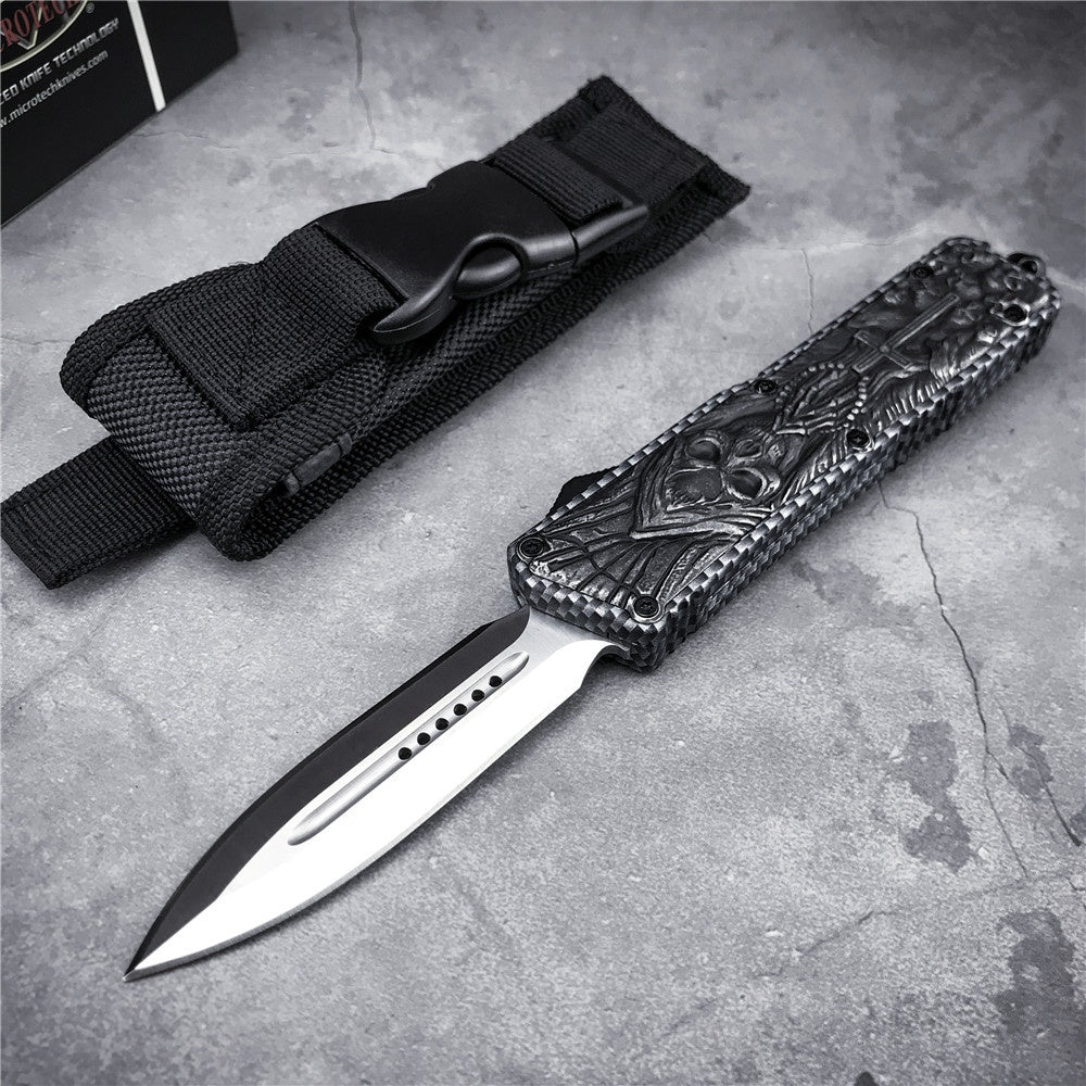 Microtech Zinc Alloy Handle AUTO EDC Spring Assist Knife Fixed Blades Double Edge Survival Knifes Camping Hunting Fast Opening and Close