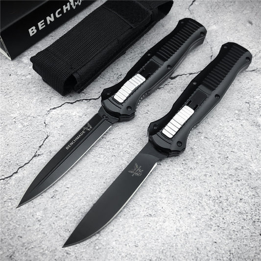 Benchmade 3300bk INFIDEL Ambidextrous Thumb Slide OTF Automatic Switchblade Knifes D2 Steel Double Edged Tactical Daggers With Black Anodized Multifunctional Handle