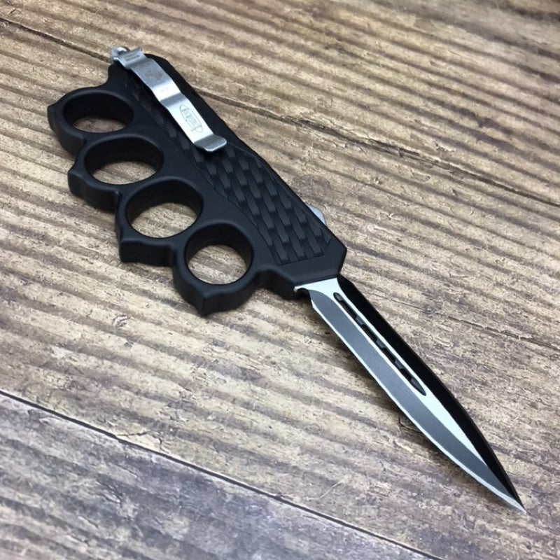 Microtech Knuckle Trench Tactical Spring Assisted Open Folding Pocket Knife Straight Jump Double Full Blade AUTO Spring Assisted Tactical Hunting Camping Dagger Bracelet Knife tools