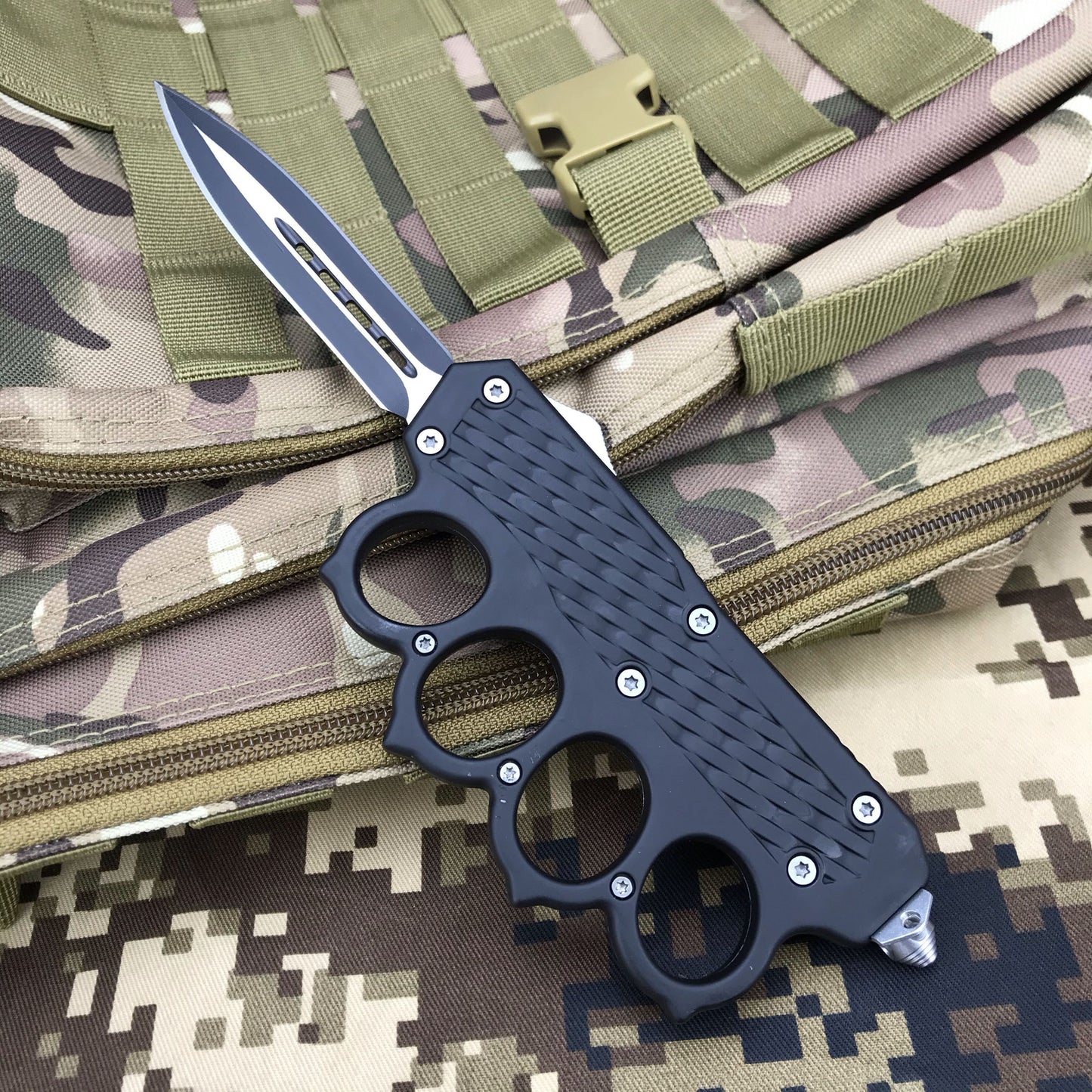 Microtech Knuckle Trench Tactical Spring Assisted Open Folding Pocket Knife Straight Jump Double Full Blade AUTO Spring Assisted Tactical Hunting Camping Dagger Bracelet Knife tools