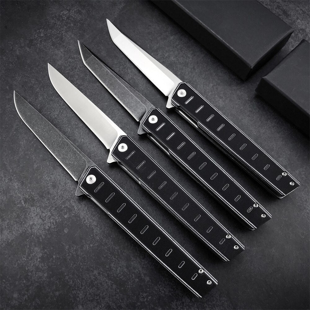 HUAAO Stonewash Folding Knife Cutter Pocket Knives G10 Handle Tactical Outdoor Survival Combat EDC Tool Hunting Folding Knifes