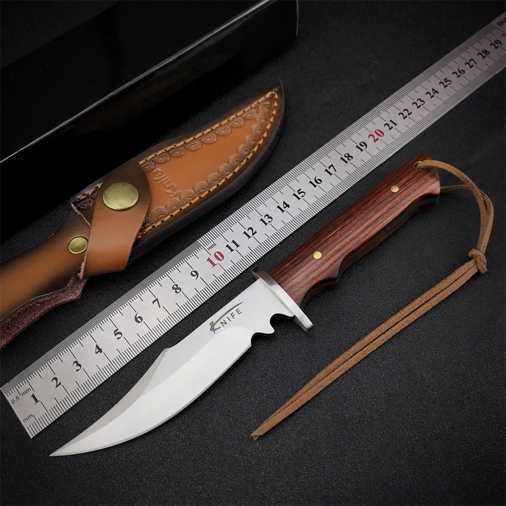 Fixed Blade Knife 7CR13MOV Steel Tactical Straight Knife Rosewood Handle Knife EDC Pocket Knife Fishing Knife Gift Cowskin Scabbard