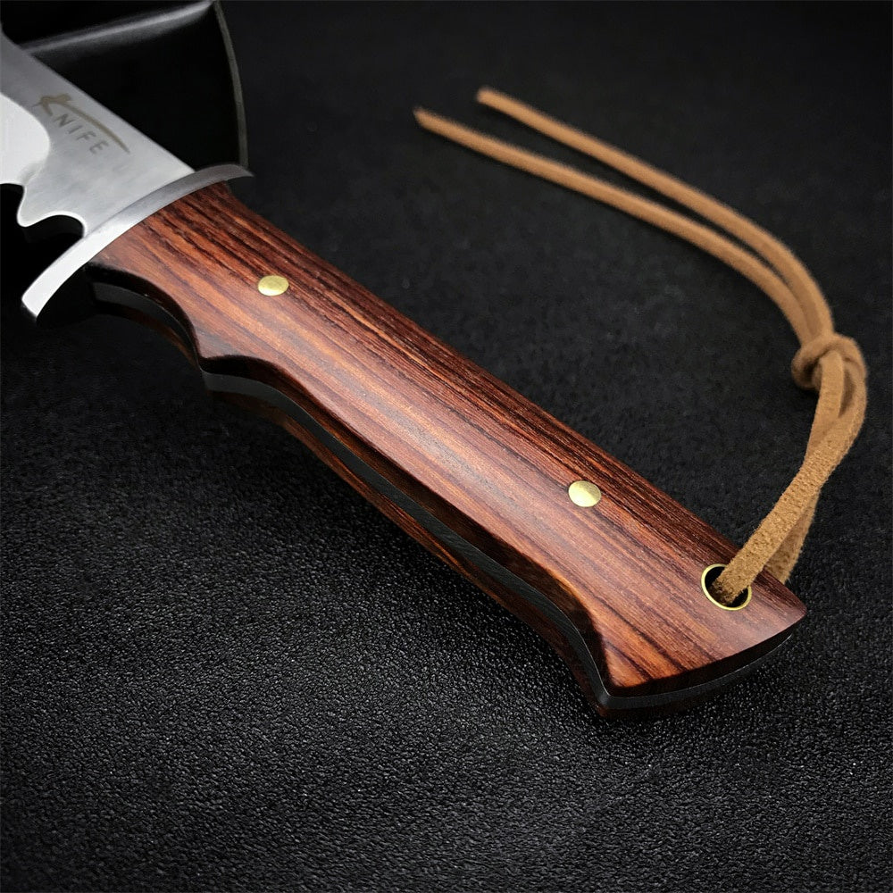 Fixed Blade Knife 7CR13MOV Steel Tactical Straight Knife Rosewood Handle Knife EDC Pocket Knife Fishing Knife Gift Cowskin Scabbard