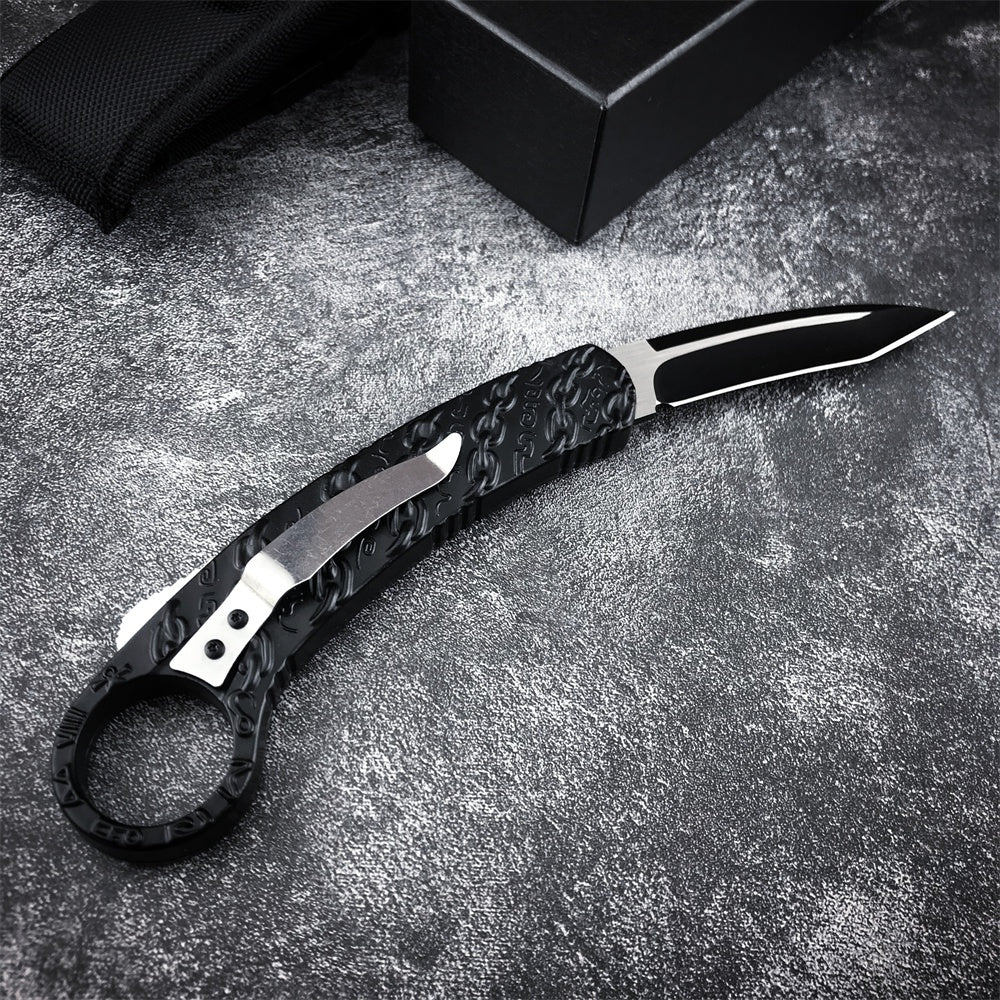 Tactical Spring Assisted Open Karambit Pocket Knife Zinc Alloy Handle Folding Claw Combat EDC Tool Gift Nylon Sheath