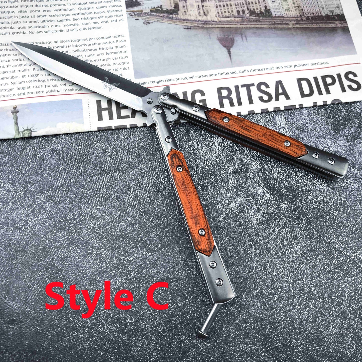 2021 NEW Handmade Sharp Razor Blade Tactical Butterfly Knives Trainer Flipping Balisong Practice Knife Tanto Wood Handle Outdoor Survival Combat Hunting Knife Christmas gift