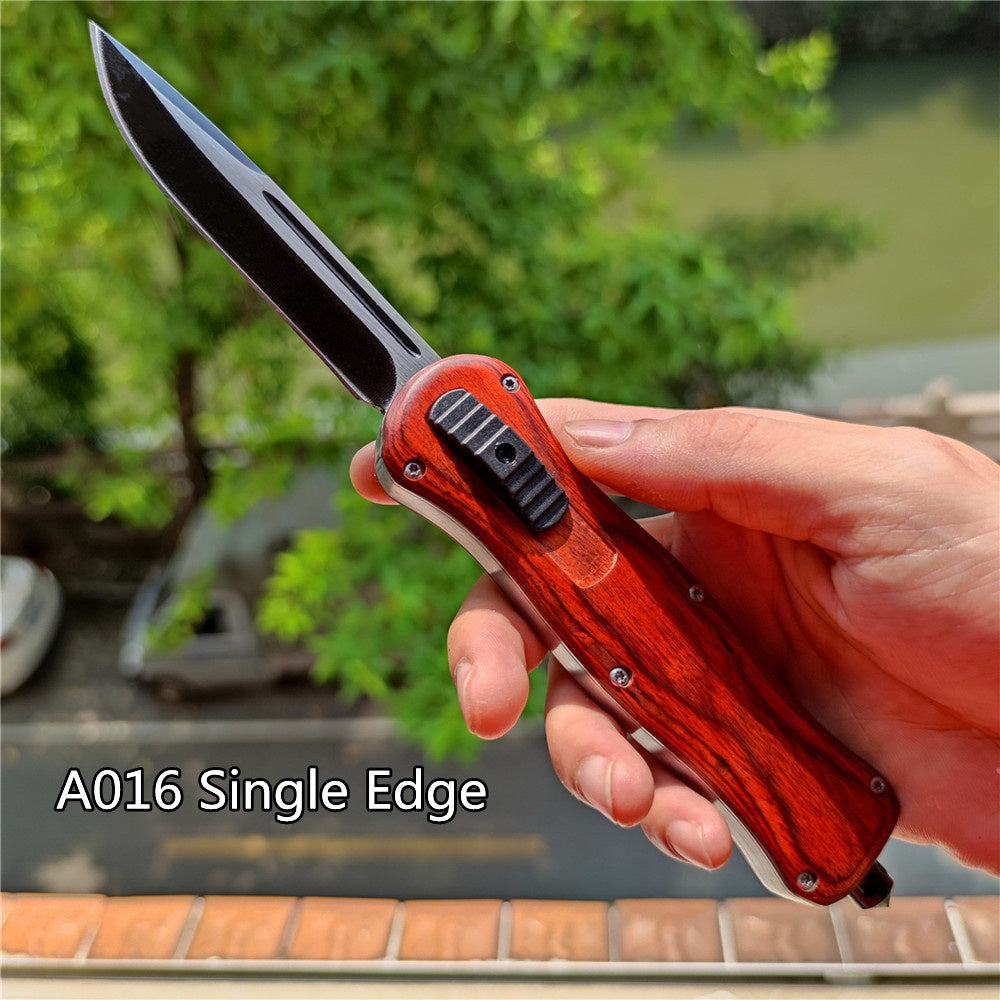Out The Front OTF BENCHMADE A016 Tactical Knifes Wooden Handle Outdoor Pocket Camping Survuval EDC Tools Safety Cutting DOUBLE-ACTION Switch Blade Knife Christmas Gift Knife Sheath