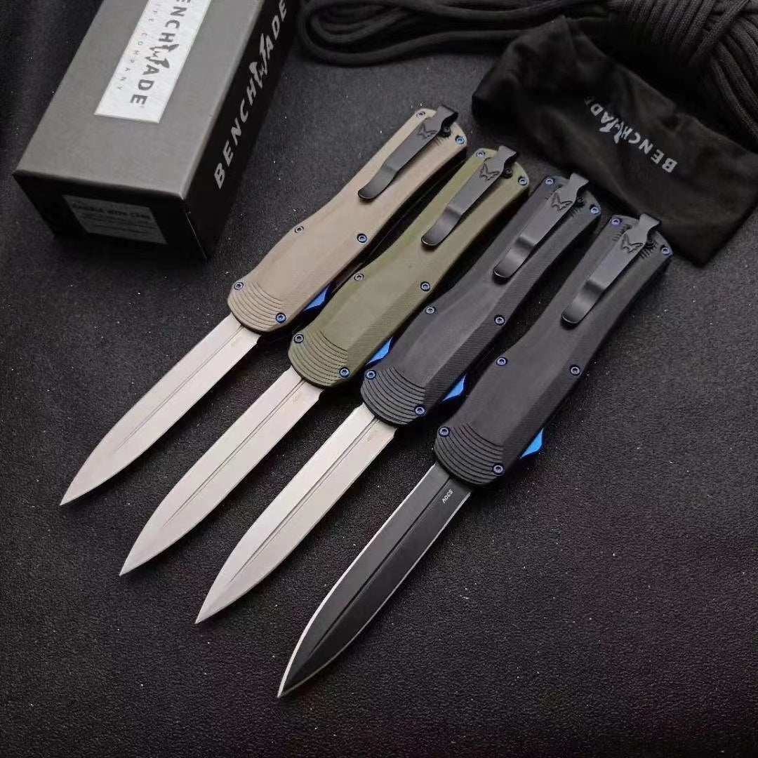 NEW Tactical Spring Knives Benchmade 3400 Autocrat AUTO OTF Knife 3.71 Inch Satin S30V Double Edge Dagger Blade, Black G10 Handles self defence Switchblade Knife Camping Hunting tools