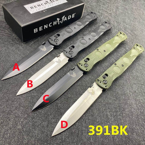 Benchmade 391BK Folding Tactical Knife 4.47"" D2 Black Handles Pocket Knife Black Cerakote Spear Point Plain Blade Gift