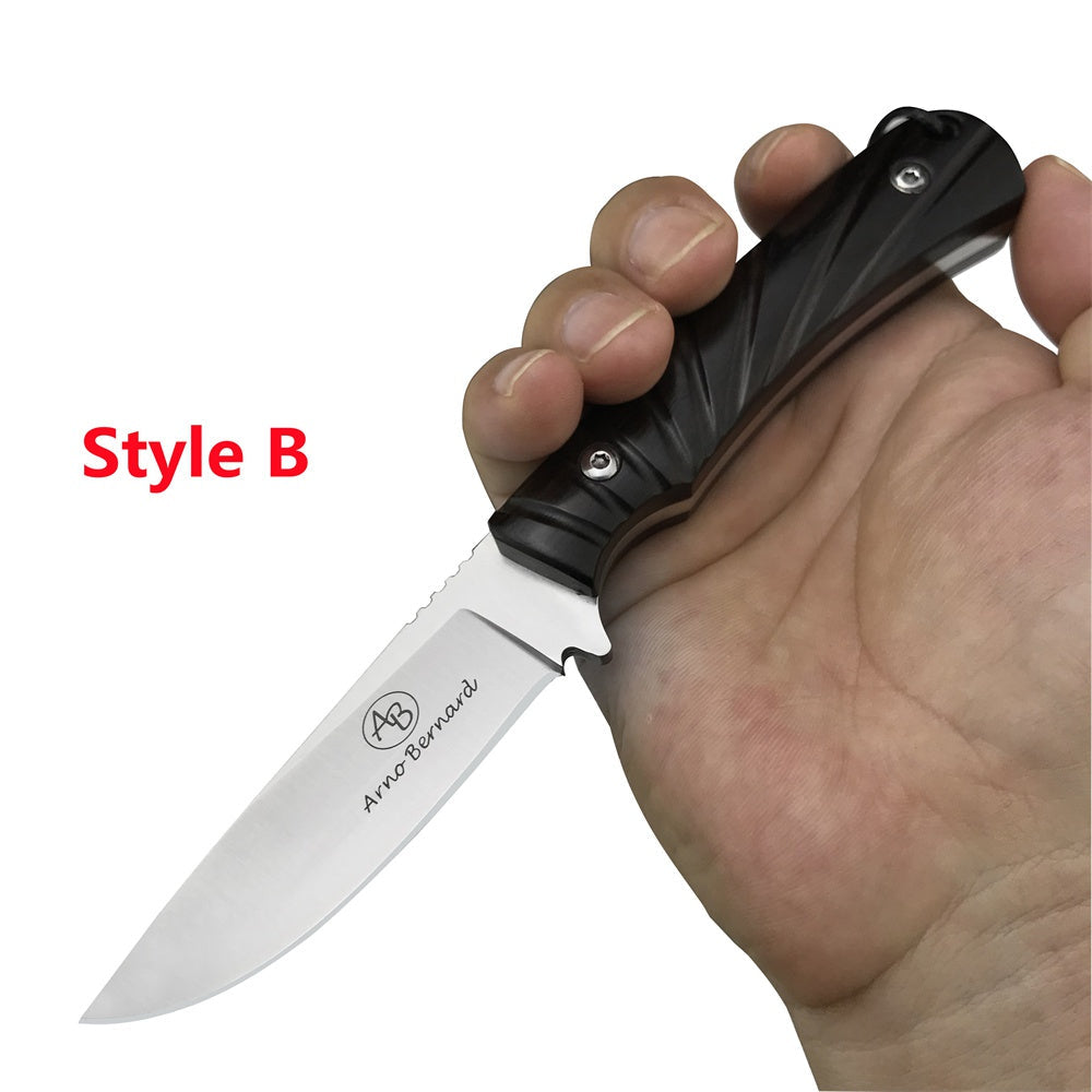 Stainless Steel Tactical Fixed Blade Knife Ebony Handle Survival Rescue Tools Hunting Knives Corrosion Resistance Hunting Combat Outdoor Tool Gift Leather Sheath