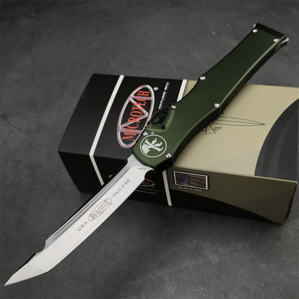 New Microtech Halo V6 Top Quality Adjustable Switchblade Flick Knife OTF Automatic Knife Aviation Aluminum Handle Spring Assisted Knives Camping Hunting Hand Tools Christmas Gift