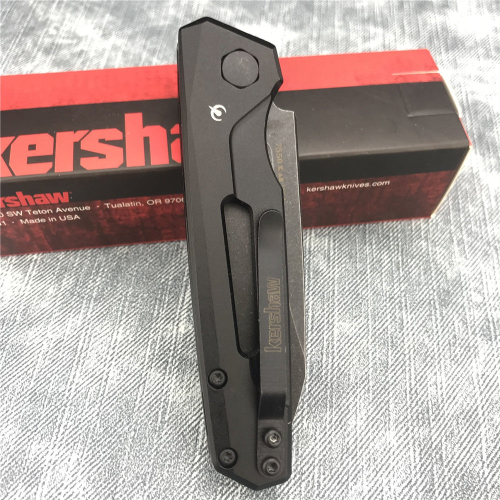 Kershaw 7550 Folding Knife Launch 11 AUTO Folding Knife 2.75"" Washed CPM-154 Reverse Tanto Blade, Black Aluminum Handles