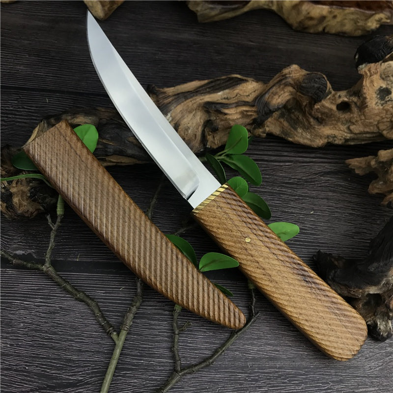 HUAAO Handmade Shiro Wood Handle "Dragon Teeth"  Japanese Samurai Katana Tactical Fixed Blade Knife Camping Collection Knives