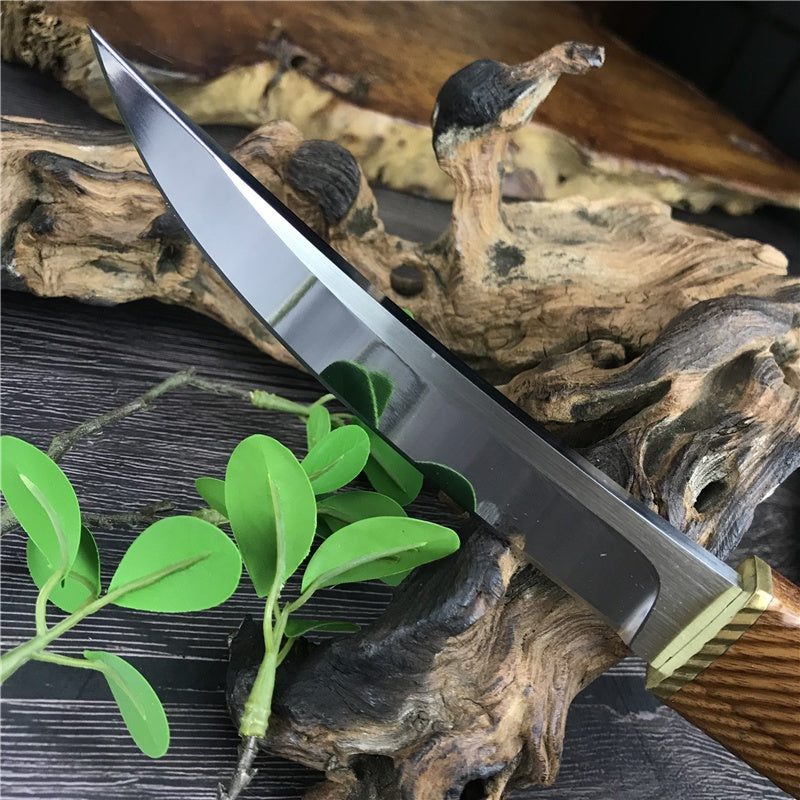 HUAAO Handmade Shiro Wood Handle "Dragon Teeth"  Japanese Samurai Katana Tactical Fixed Blade Knife Camping Collection Knives