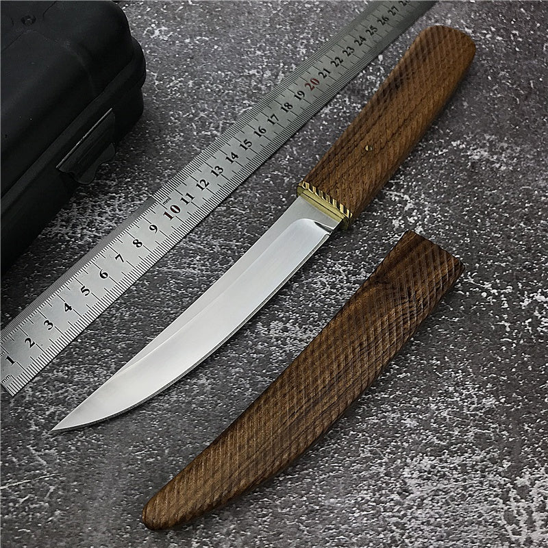 HUAAO Handmade Shiro Wood Handle "Dragon Teeth"  Japanese Samurai Katana Tactical Fixed Blade Knife Camping Collection Knives