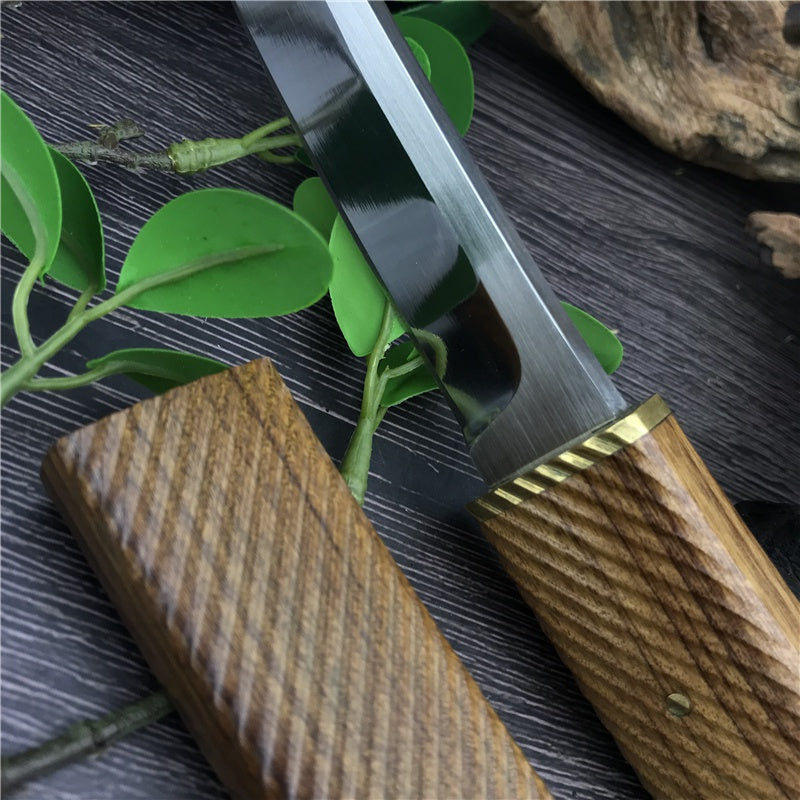 HUAAO Handmade Shiro Wood Handle "Dragon Teeth"  Japanese Samurai Katana Tactical Fixed Blade Knife Camping Collection Knives