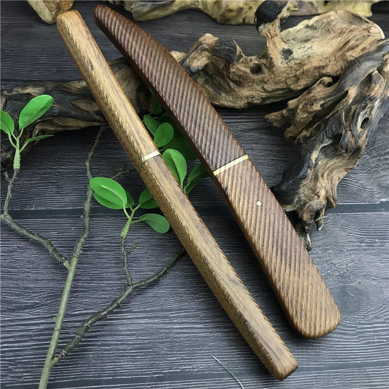 HUAAO Handmade Shiro Wood Handle "Dragon Teeth"  Japanese Samurai Katana Tactical Fixed Blade Knife Camping Collection Knives