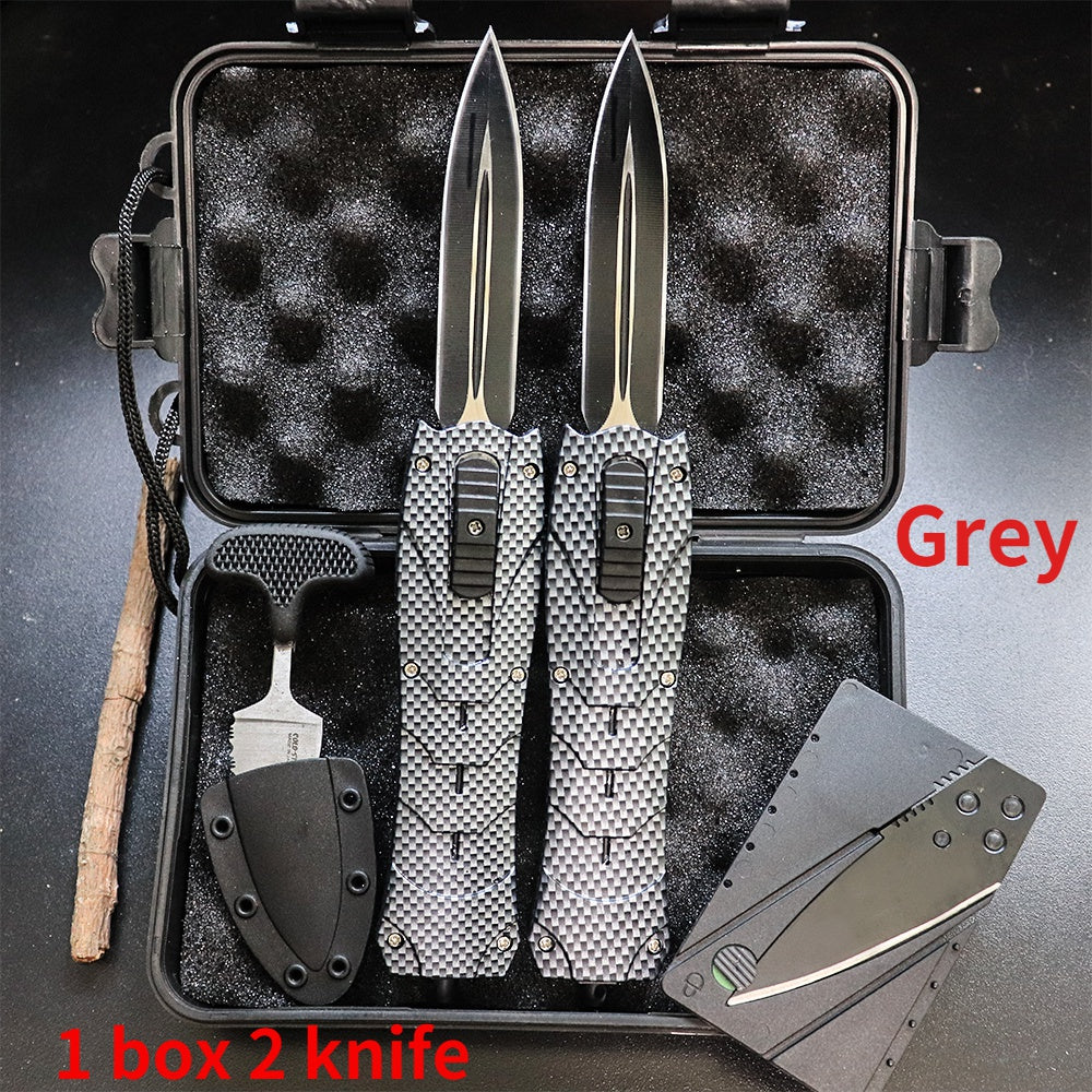 New Product Upgrades |Card Knife+Push Knife + Gifts Knives Set  Tactical OTF AUTOMATIC Spring Knife Fixed Blades Double Switchblade Edge Survival Outdoor Multitool Tanto Hunting Tools