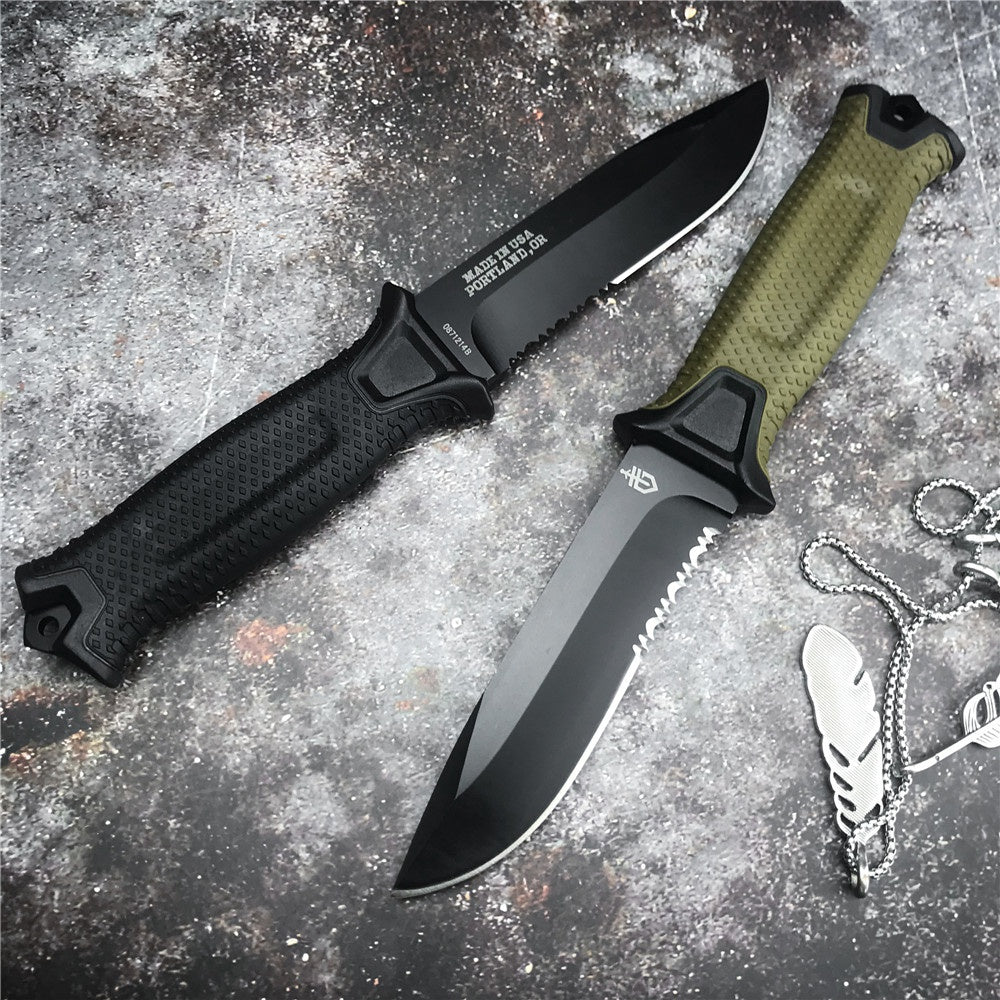 Gerber 1500 StrongArm Fixed Blade Knife Coyote Brown/Black (4.8" Black Serr) Tactical Hunt Camping-1500 Combat Christmas Gift